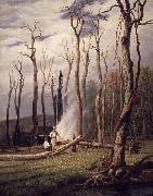 unknow artist Spring Burning Trees in a Girdled Clearing Western Scene china oil painting artist